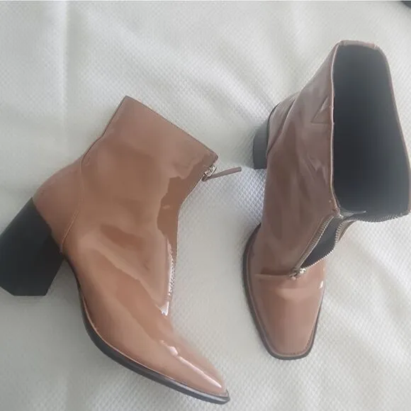 Open Edit Chloe Boots Vegan Patent Leather Chunky Square toe Nordstrom