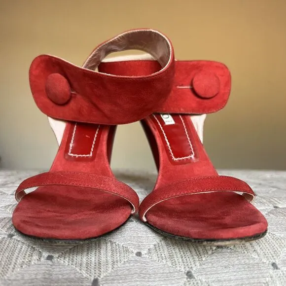 Ororo Red Suede Leather Stiletto Heeled Sandal Wide Ankle Strap EU 38 US 7.5 - 8