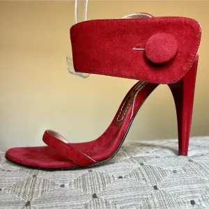 Ororo Red Suede Leather Stiletto Heeled Sandal Wide Ankle Strap EU 38 US 7.5 - 8