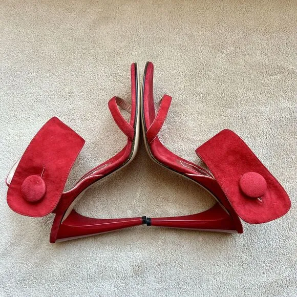Ororo Red Suede Leather Stiletto Heeled Sandal Wide Ankle Strap EU 38 US 7.5 - 8