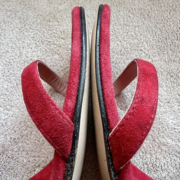 Ororo Red Suede Leather Stiletto Heeled Sandal Wide Ankle Strap EU 38 US 7.5 - 8