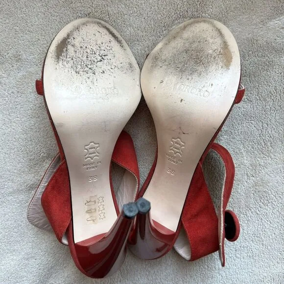 Ororo Red Suede Leather Stiletto Heeled Sandal Wide Ankle Strap EU 38 US 7.5 - 8