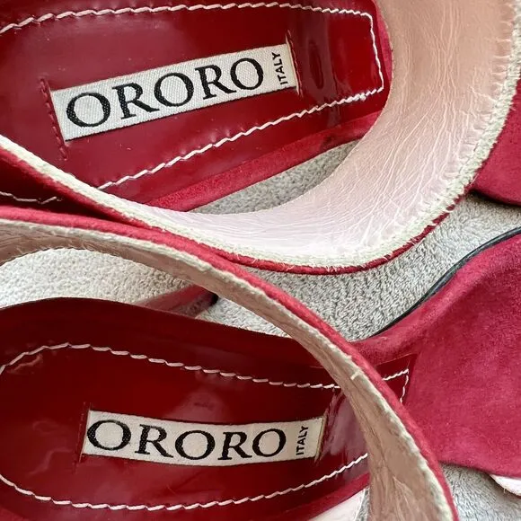 Ororo Red Suede Leather Stiletto Heeled Sandal Wide Ankle Strap EU 38 US 7.5 - 8