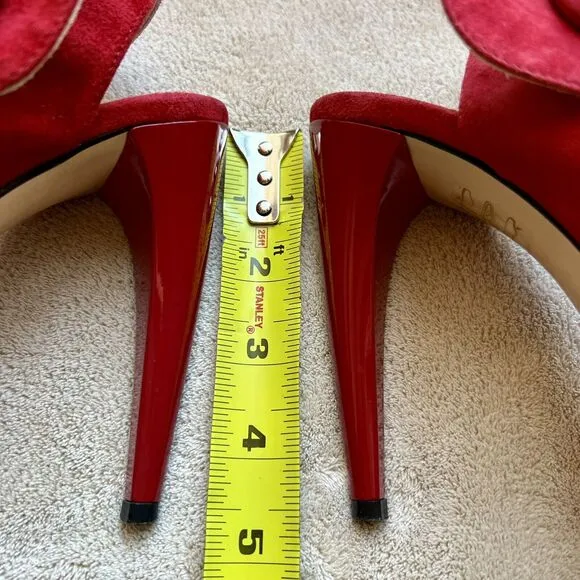 Ororo Red Suede Leather Stiletto Heeled Sandal Wide Ankle Strap EU 38 US 7.5 - 8