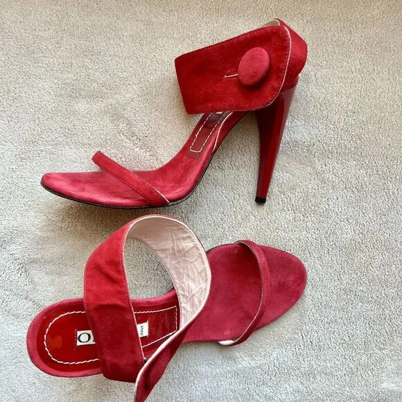 Ororo Red Suede Leather Stiletto Heeled Sandal Wide Ankle Strap EU 38 US 7.5 - 8
