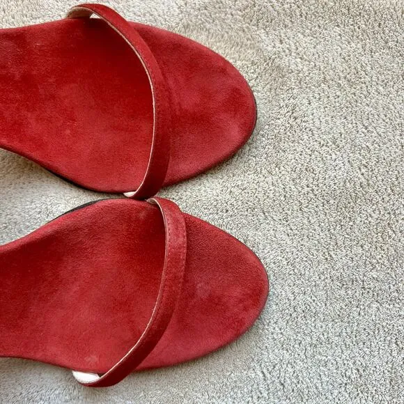Ororo Red Suede Leather Stiletto Heeled Sandal Wide Ankle Strap EU 38 US 7.5 - 8