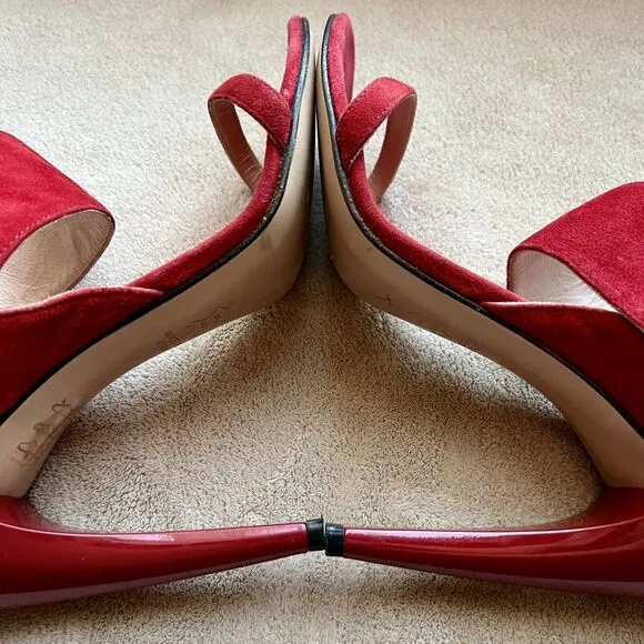 Ororo Red Suede Leather Stiletto Heeled Sandal Wide Ankle Strap EU 38 US 7.5 - 8