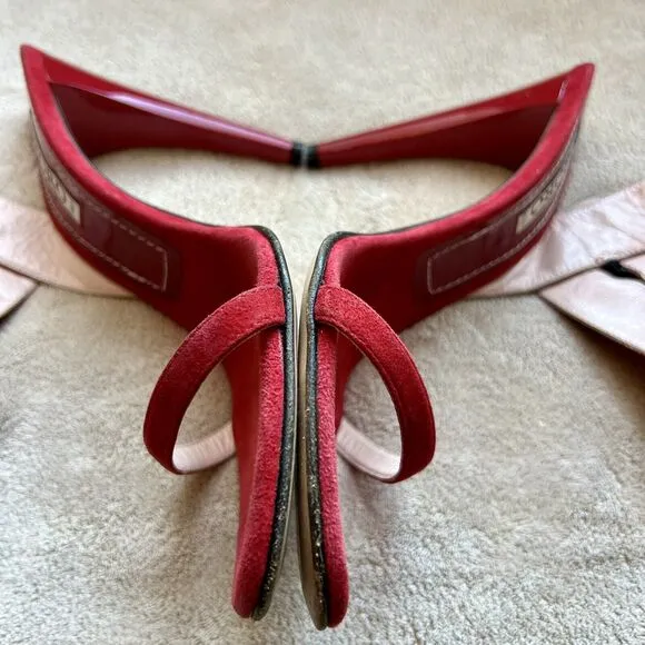 Ororo Red Suede Leather Stiletto Heeled Sandal Wide Ankle Strap EU 38 US 7.5 - 8