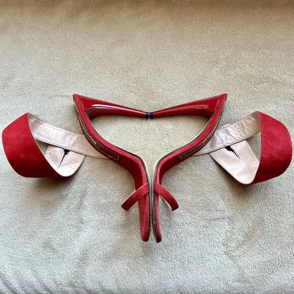 Ororo Red Suede Leather Stiletto Heeled Sandal Wide Ankle Strap EU 38 US 7.5 - 8