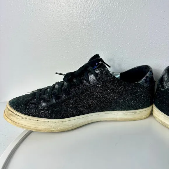 P448 Sneakers John Glitter Metallic Low Top Lace Up Skater Black 38 7.5