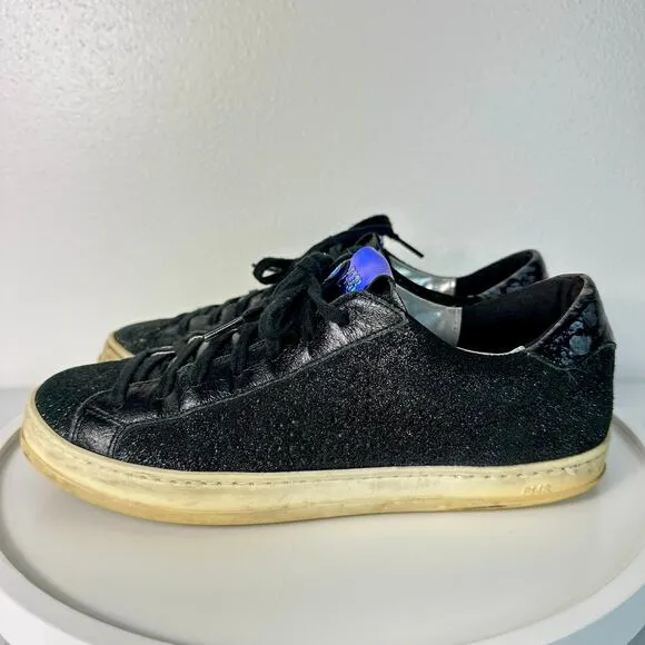 P448 Sneakers John Glitter Metallic Low Top Lace Up Skater Black 38 7.5