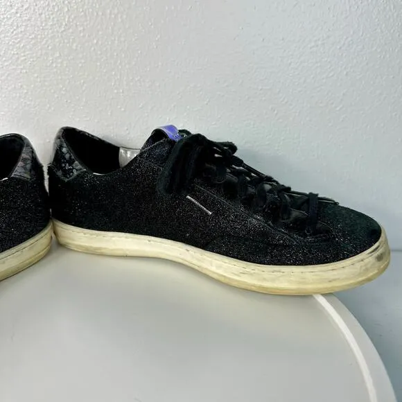 P448 Sneakers John Glitter Metallic Low Top Lace Up Skater Black 38 7.5