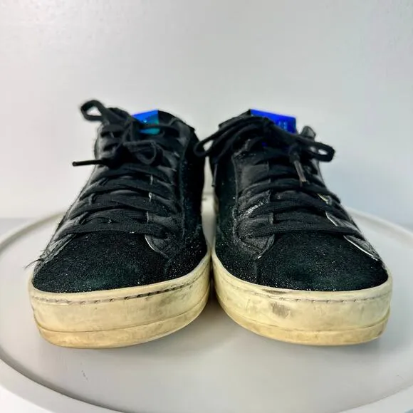 P448 Sneakers John Glitter Metallic Low Top Lace Up Skater Black 38 7.5