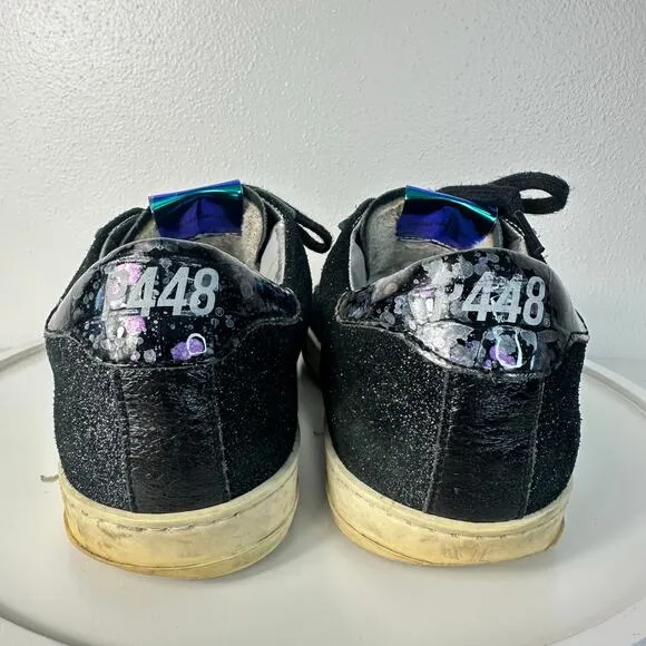 P448 Sneakers John Glitter Metallic Low Top Lace Up Skater Black 38 7.5