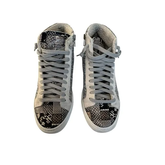 P448 Sneakers Womens 37 (US 6.5) High Top Glitter Snakeskin Lace Skater Grunge