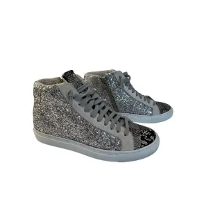 P448 Sneakers Womens 37 (US 6.5) High Top Glitter Snakeskin Lace Skater Grunge