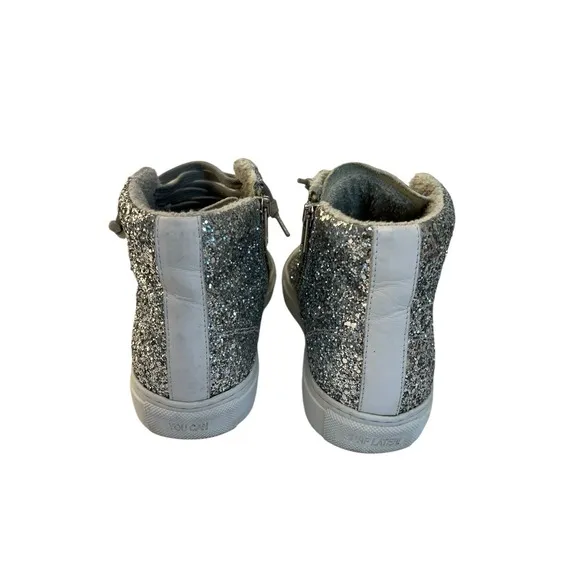P448 Sneakers Womens 37 (US 6.5) High Top Glitter Snakeskin Lace Skater Grunge