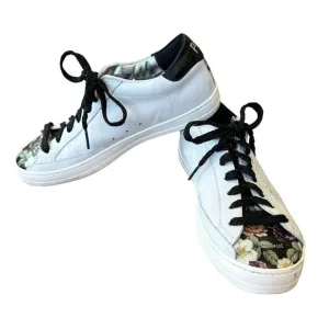 P448 Sneakers Womens Size 37 EU 7 US Gray Floral Leather Low Top Lace Up Italy
