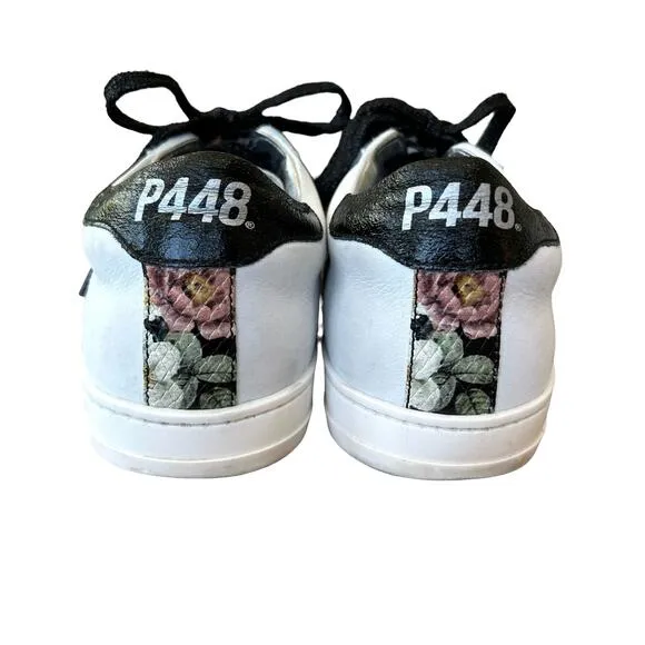 P448 Sneakers Womens Size 37 EU 7 US Gray Floral Leather Low Top Lace Up Italy