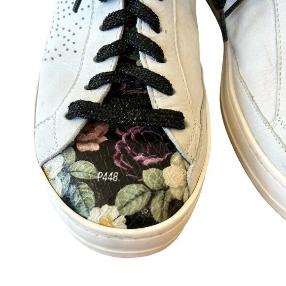 P448 Sneakers Womens Size 37 EU 7 US Gray Floral Leather Low Top Lace Up Italy