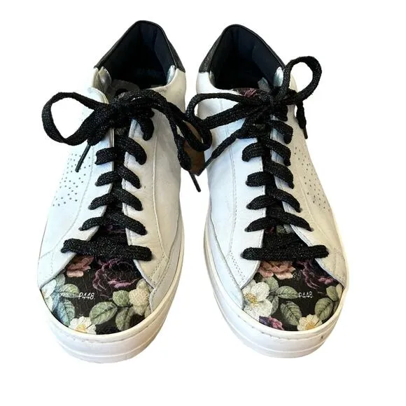 P448 Sneakers Womens Size 37 EU 7 US Gray Floral Leather Low Top Lace Up Italy