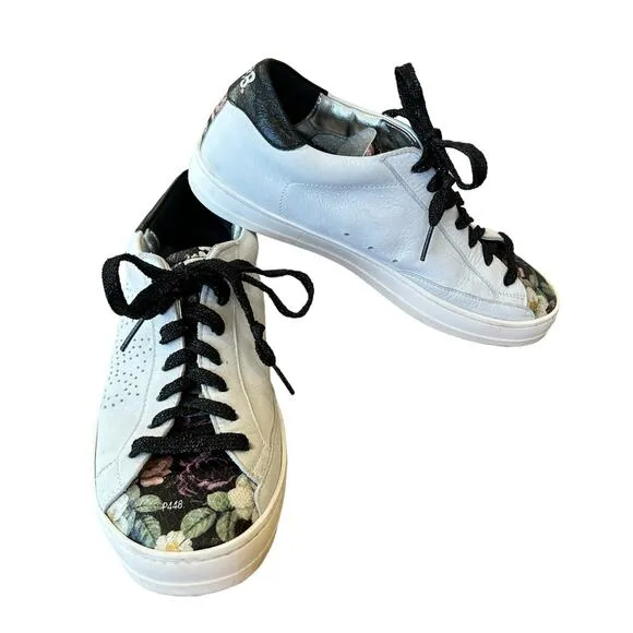 P448 Sneakers Womens Size 37 EU 7 US Gray Floral Leather Low Top Lace Up Italy