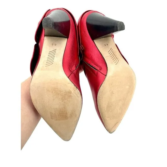 Paige Ankle Booties Red Chrome Metallic Leather Bow Pointed Toe SZ 6.5
