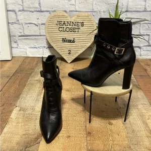 Paige Camille Pointed Toe Black Leather Buckle Straps Ankle Boots
