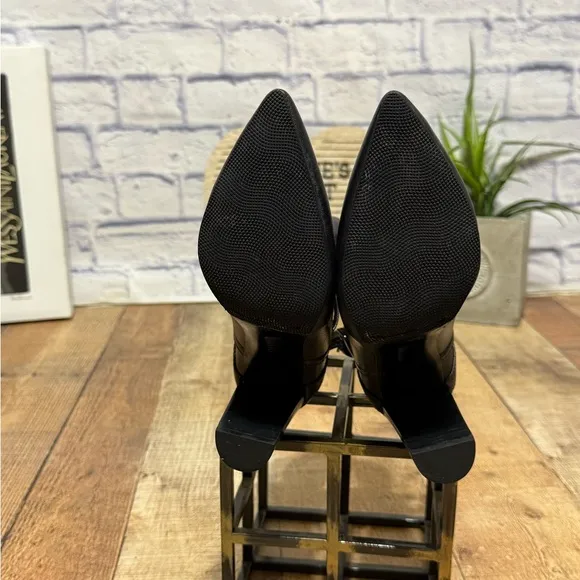 Paige Camille Pointed Toe Black Leather Buckle Straps Ankle Boots