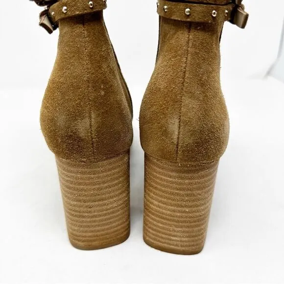 Paige Celia Boots Cognac Pointed Toe Suede Block Heel Booties Size 11
