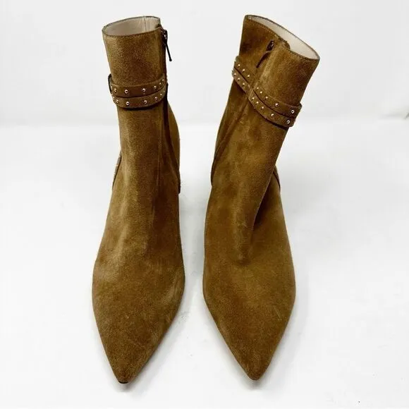 Paige Celia Boots Cognac Pointed Toe Suede Block Heel Booties Size 11