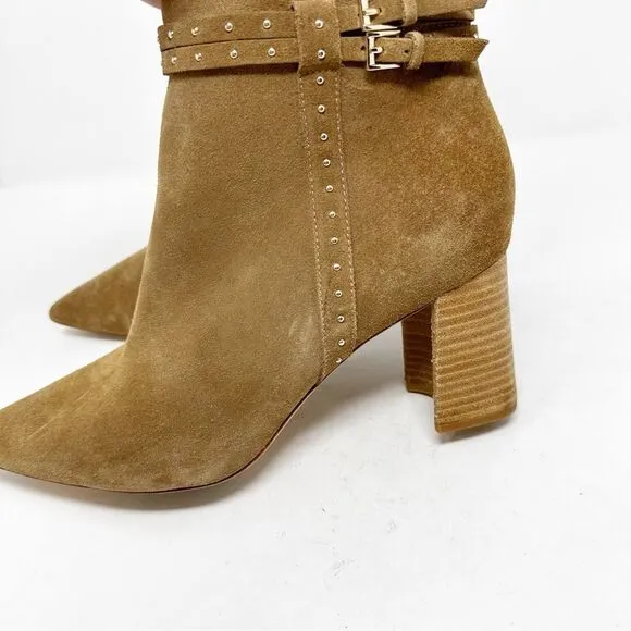 Paige Celia Boots Cognac Pointed Toe Suede Block Heel Booties Size 11