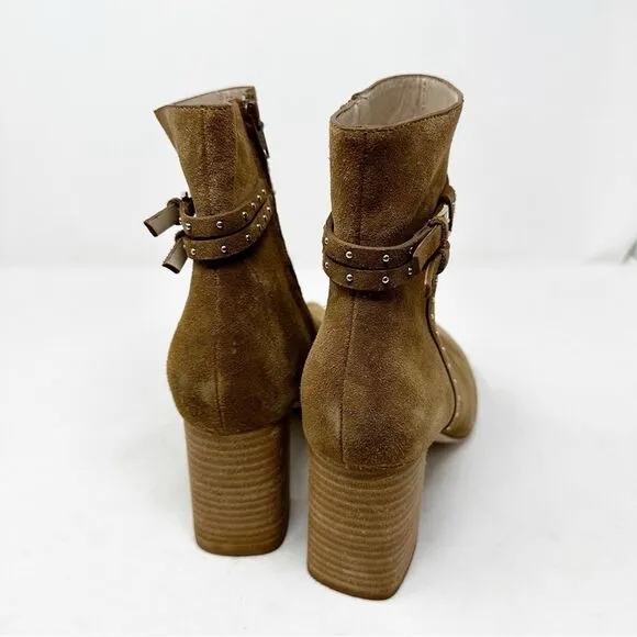 Paige Celia Boots Cognac Pointed Toe Suede Block Heel Booties Size 11