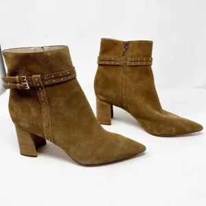 Paige Celia Boots Cognac Pointed Toe Suede Block Heel Booties Size 11