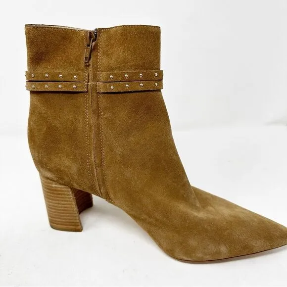 Paige Celia Boots Cognac Pointed Toe Suede Block Heel Booties Size 11