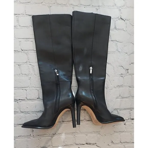 Paige Hazel Black Leather Knee High Pointed Toe Boots/NWOB, Size 5M