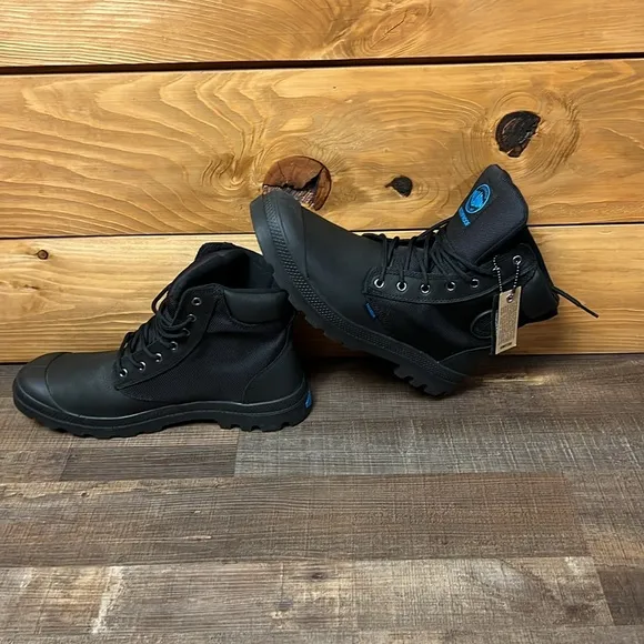 Palladium Men's Black Waterproof Boots 12 Leather Textile Durable Combat NIB Y2K