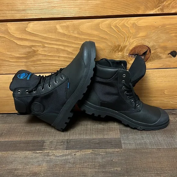Palladium Men's Black Waterproof Boots 12 Leather Textile Durable Combat NIB Y2K