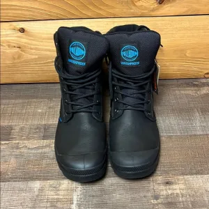 Palladium Men's Black Waterproof Boots 12 Leather Textile Durable Combat NIB Y2K