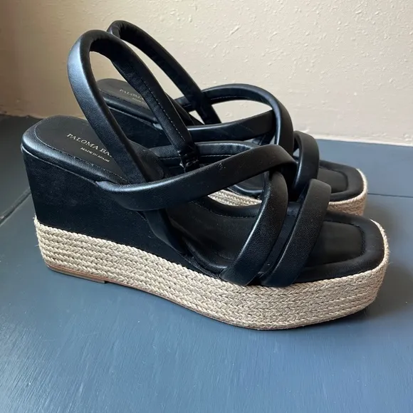 Paloma Barcelo black raffia platform puffy sandal heel 40 (10)