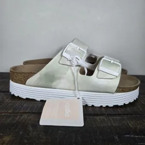 Papillio Arizona Platform Womens Size 8 39 Narrow Sandals Green Watercolor Vegan