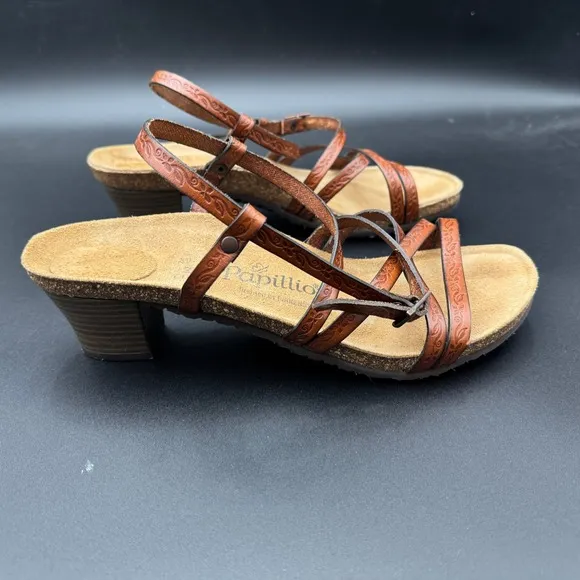 Papillio Birkenstock Bella Fiori Brown Leather Strappy Pump Sandal Size 11