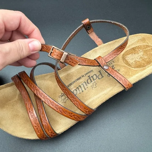 Papillio Birkenstock Bella Fiori Brown Leather Strappy Pump Sandal Size 11