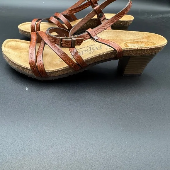 Papillio Birkenstock Bella Fiori Brown Leather Strappy Pump Sandal Size 11