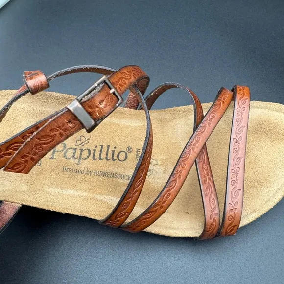 Papillio Birkenstock Bella Fiori Brown Leather Strappy Pump Sandal Size 11