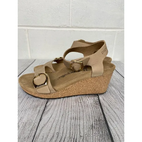 Papillio Soley Ring Buckle Wedge Sandals Sandcastle Narrow Fit Size 37 US 6