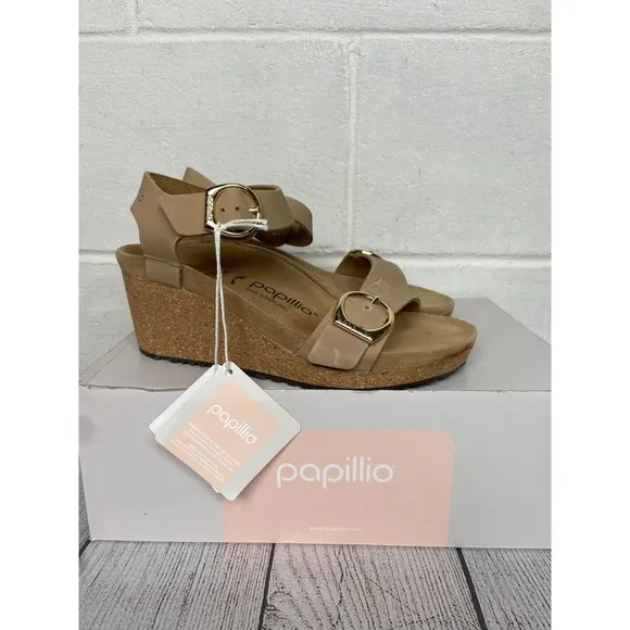 Papillio Soley Ring Buckle Wedge Sandals Sandcastle Narrow Fit Size 37 US 6