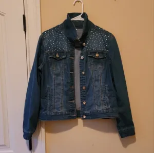 Passports Denim Gold Silver Beaded Studded Jacket Coat Blazer Size L