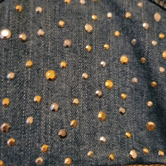 Passports Denim Gold Silver Beaded Studded Jacket Coat Blazer Size L
