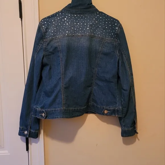 Passports Denim Gold Silver Beaded Studded Jacket Coat Blazer Size L